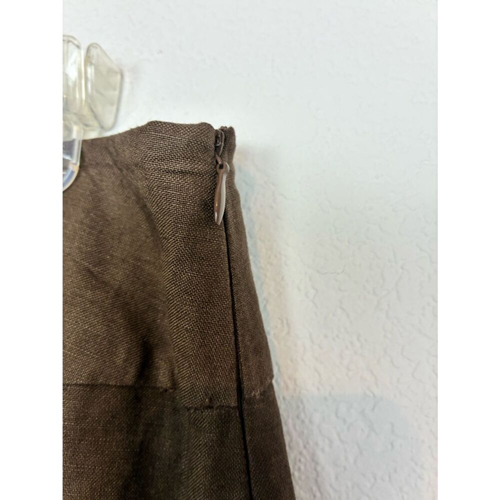 August Silk Brown Linen-Blend High Waisted Wide Leg Culottes - Picture 4 of 8